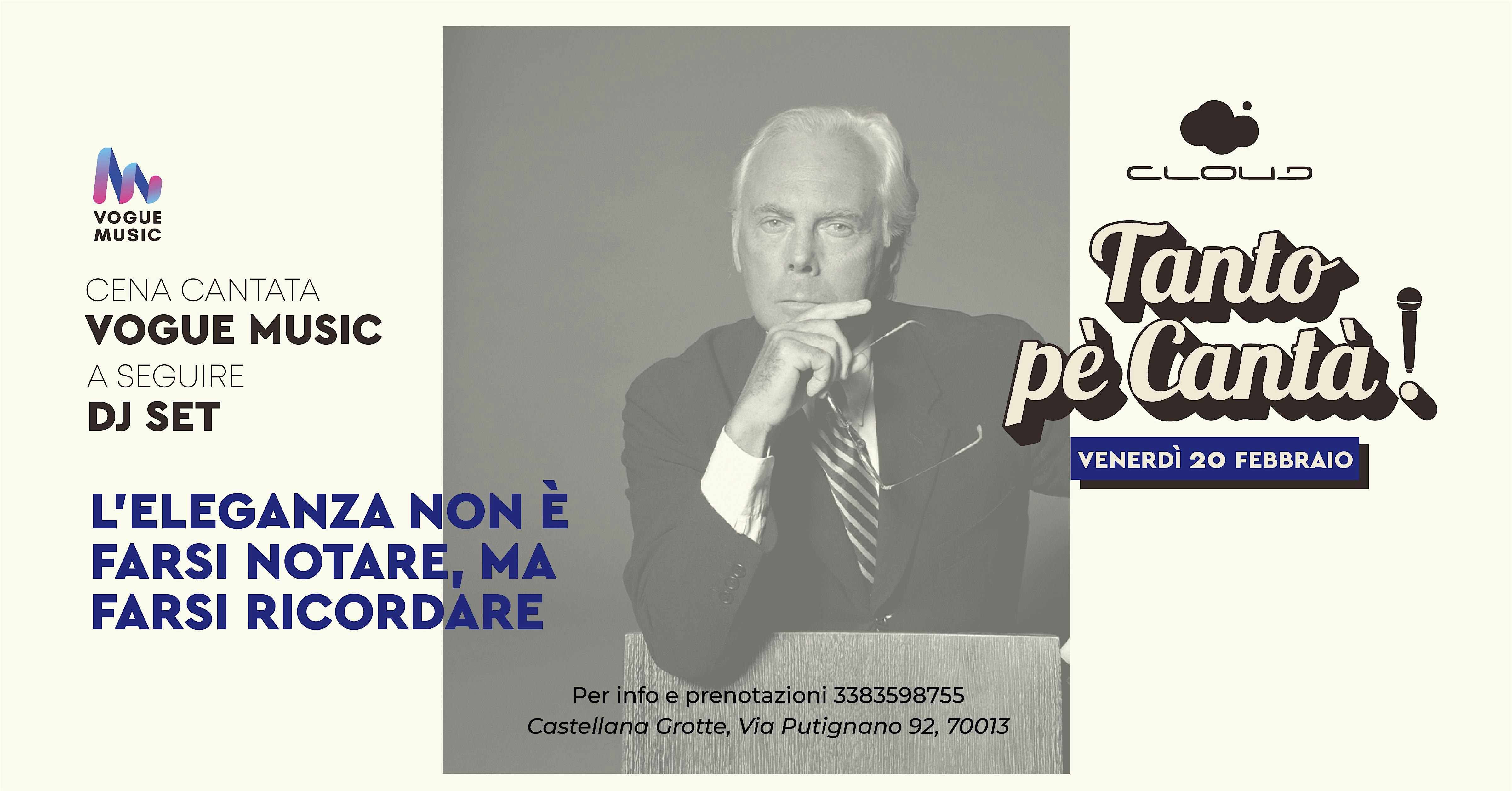 CLOUD  - " TANTO PE' CANTA' " CENA CANTATA & DJ SET VENERDI 20 FEBBRAIO