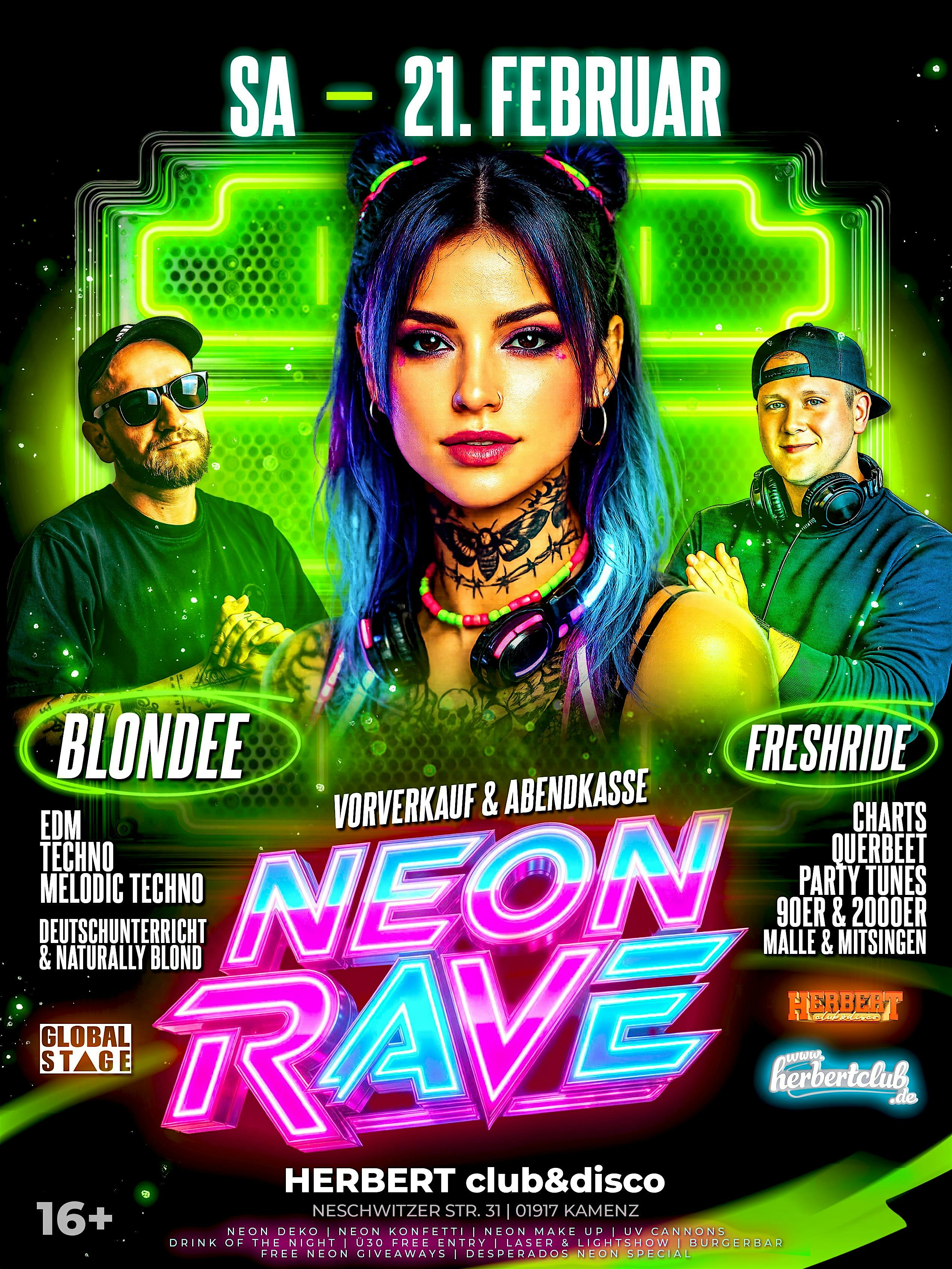 NEON RAVE mit BLONDEE -live- | SA 21.02. | HERBERT club