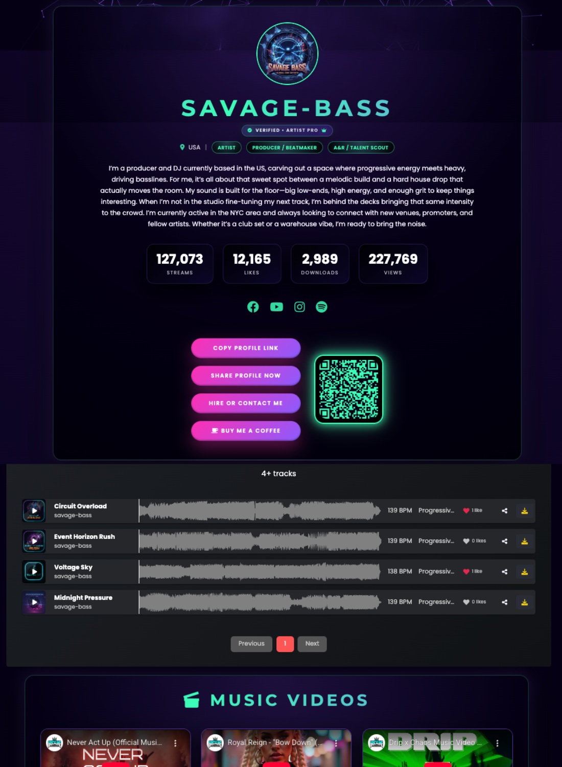 Example NoiseEra DJ-ready artist page